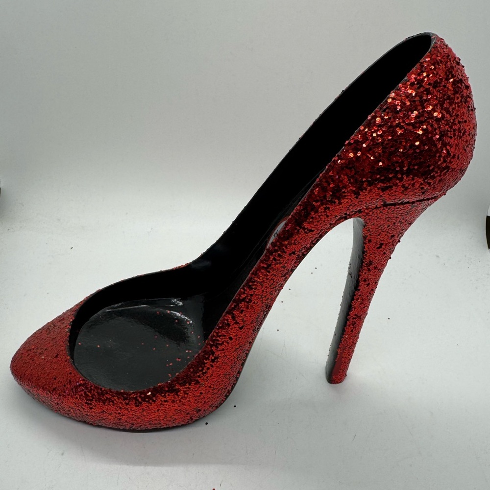 Little Black Dress Wine Caddy Bottle Holder Red Glitter Stilleto High Heel Shoe